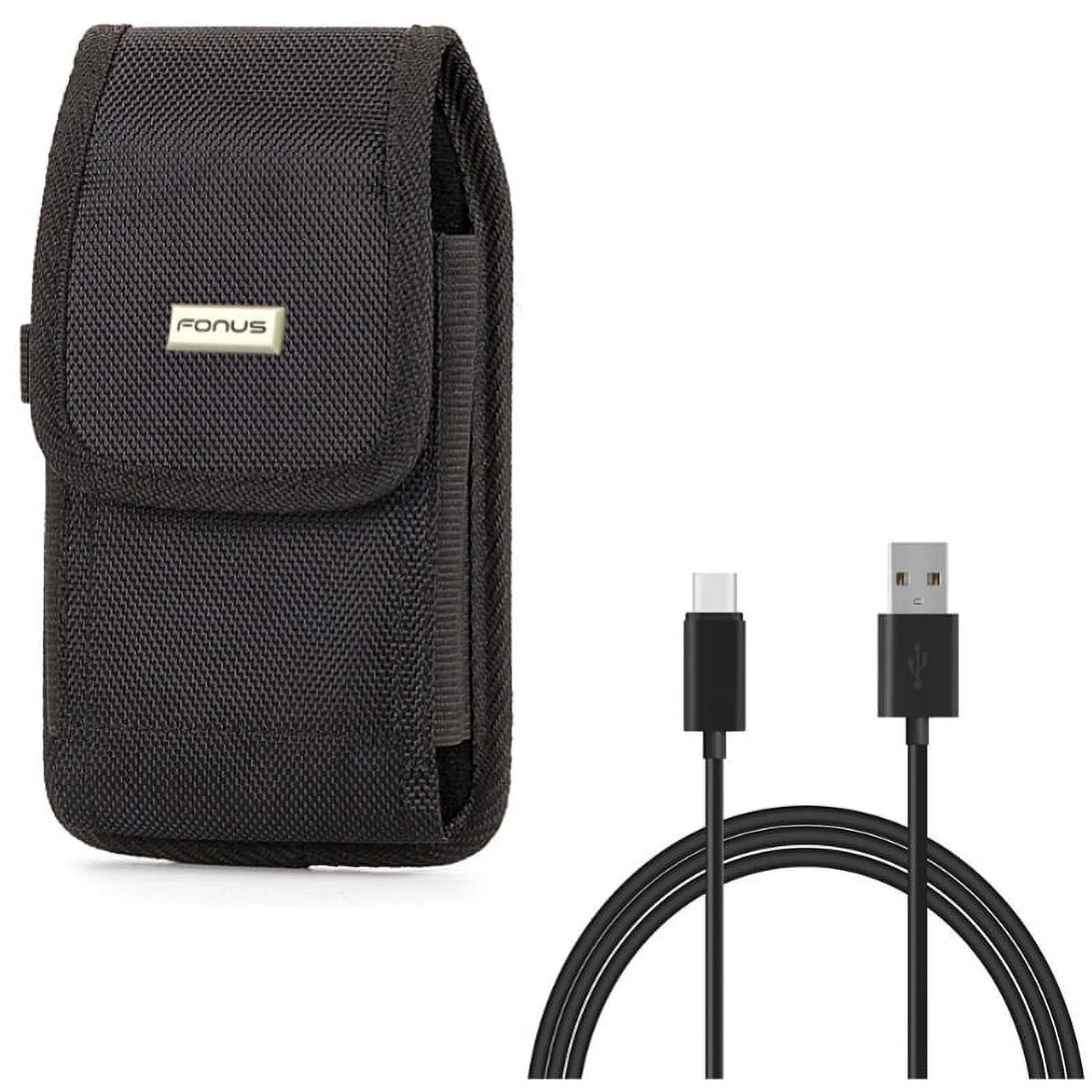 Rugged Canvas Case Holster Metal Belt Clip w Black 6ft Long Type-C Cable Rapid Charge  Wire Sync Y8K for Blackberry Motion -  G9, Vivo  Plus - Coolpad Legacy - Google Pixel  3a