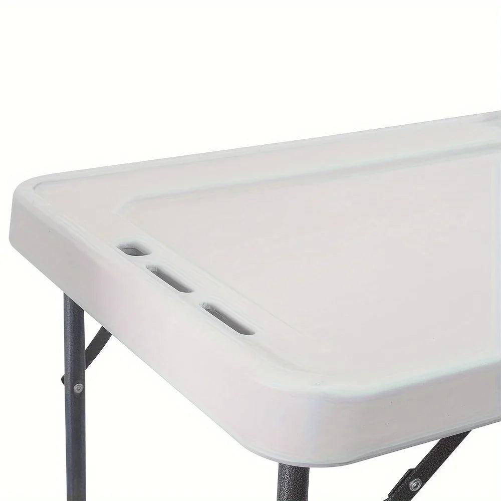 Portable Fish Cleaning Table,Outdoor Folding Multifunctional Fish Table Picnic Table with Spray Gun & Faucet for Camping Picnic Kitchen Garden,White