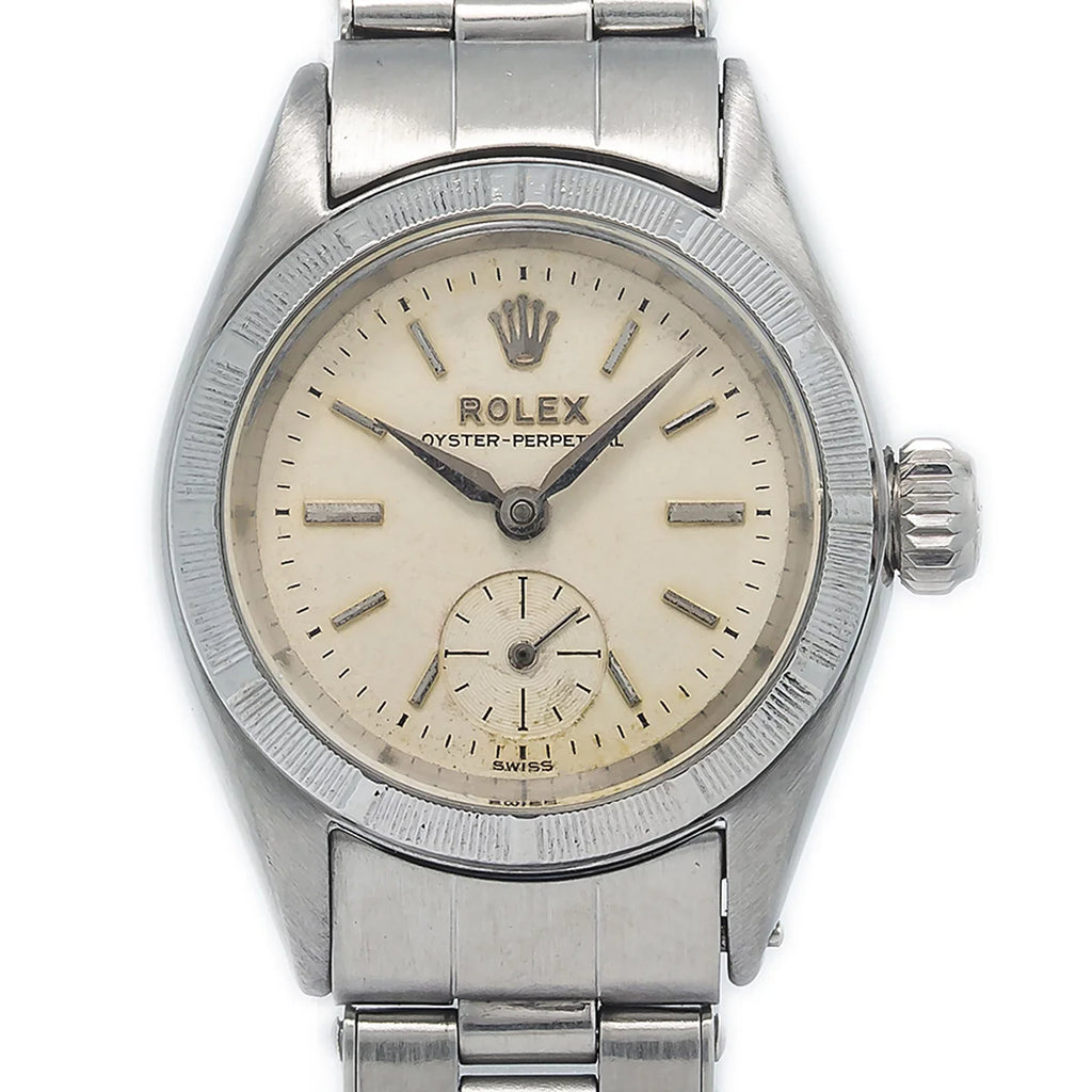 Rolex Oyster Perpetual  6505 vintage Rivet Stainless Silver Dial Ladies 24MM