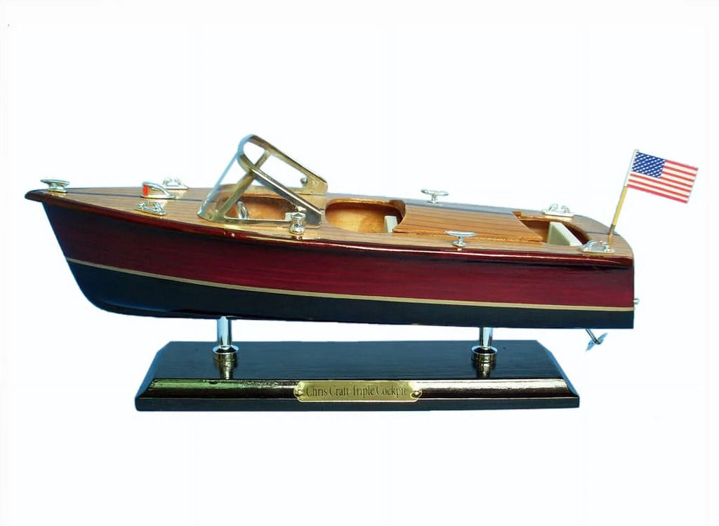 Handcrafted Model Ships Triple Cockpit 14 Chris Craft Triple Cockpit 14 in. Decorative Speed Boat