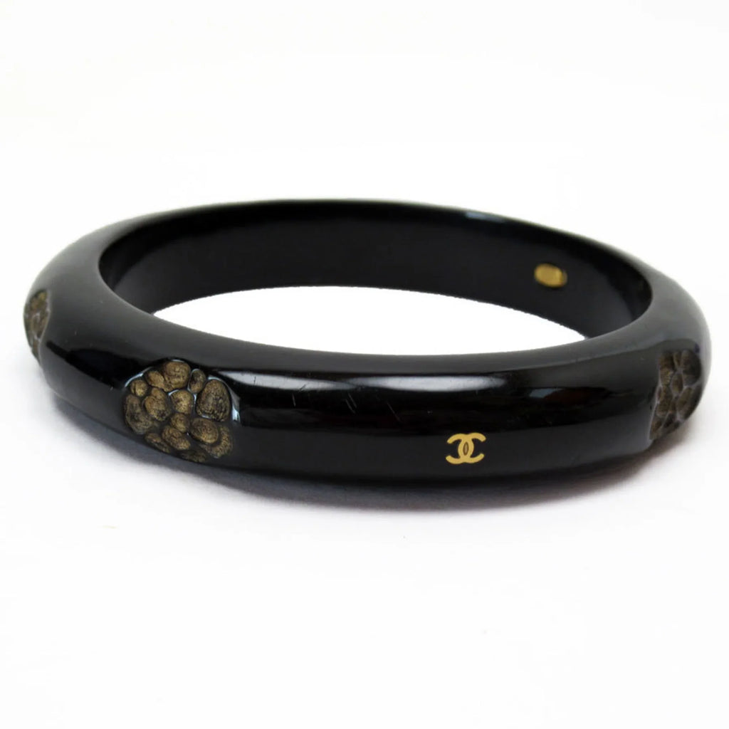 Pre-Owned  Bangle Bracelet Camellia Coco Mark Wood Black/Beige Women's (Good)