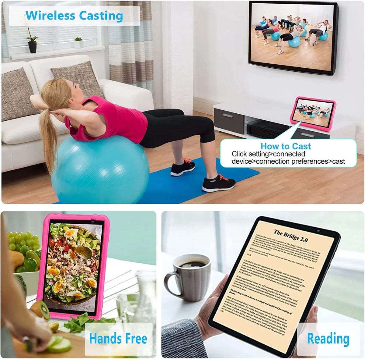 Kids Tablet 10 inch Android 11 Tablets 4GB  64GB  Drop-Proof Case   Touchscreen Wifi Split Screen Pink