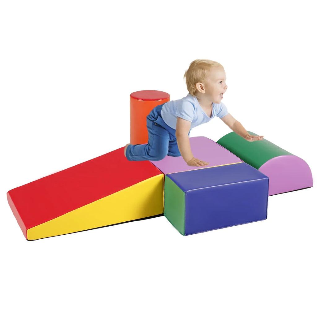 Climb Foam Blocks for Toddler, 5Pcs Soft Baby Climb and Crawl Toy Set Indoor, Red & Yellow