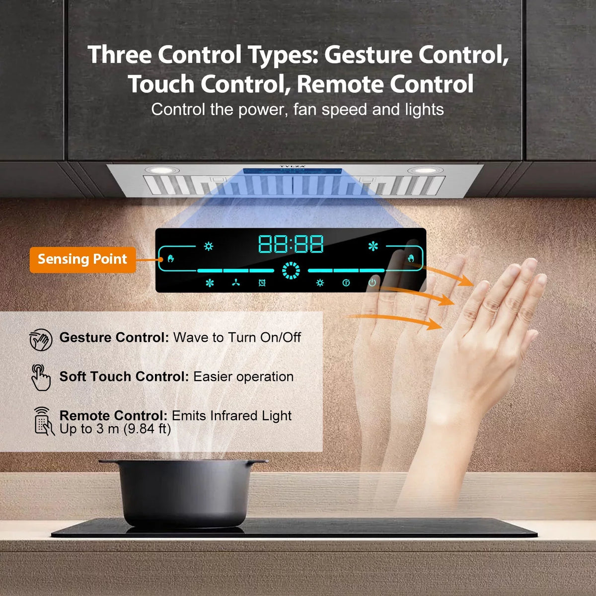 30" Under Cabinet Range Hood Kitchen Stove Vent Hood, with 900 , 4 Speed Gesture Sensing&Touch Control Panel