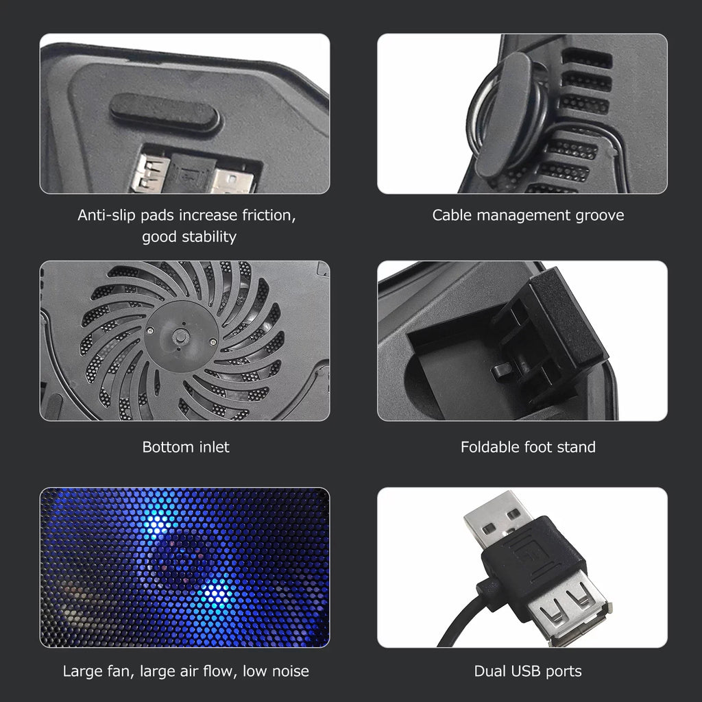 Carevas Portable Laptop Cooler Laptop Cooling Base Single Fan Design Low Noise Two  Ports Support Laptops Below 14 inch