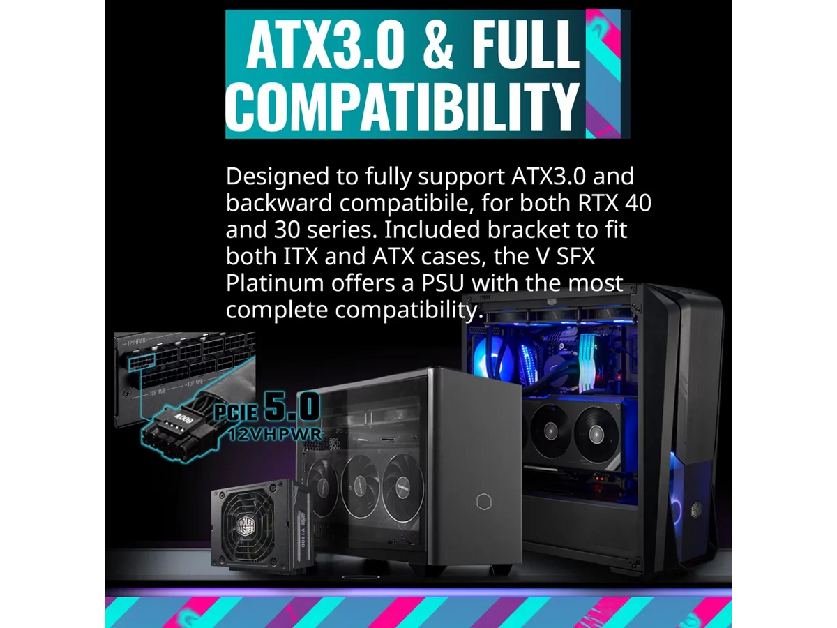 Cooler Master V1100  Platinum Fully Modular, Fully ATX3.0, 1100W , 80+ Platinum Efficiency,  Bracket Included,  Form Factor (-B001--)