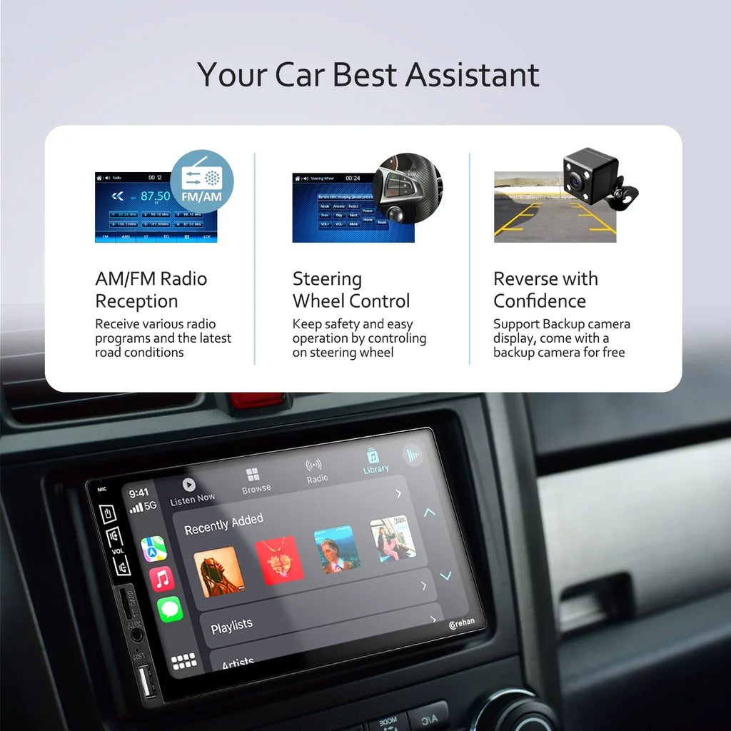 Double Din Car Stereo Bluetooth - Corehan 7 Inch  Touch Screen Car Radio Multimedia Player with Complimentary Backup Camera Compatiable with Apple Carplay, Android Auto, Mirror Link