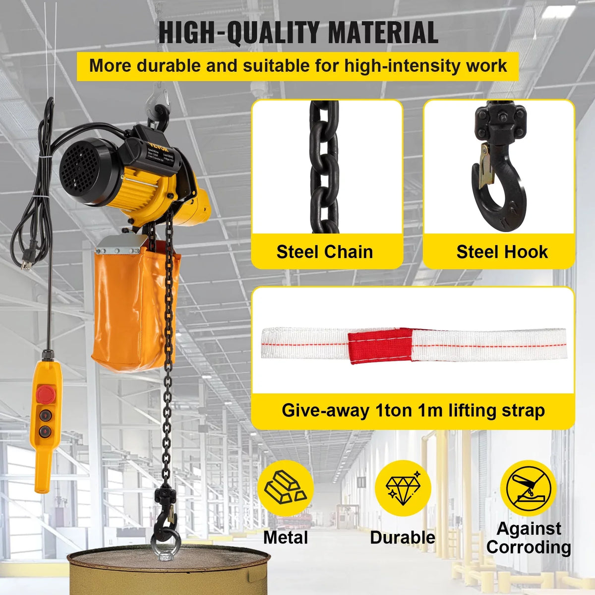 Lift Electric Hoist, 1100 lbs Electric Winch w/ 10ft Wired Remote Control, 110V Overhead Crane Garage Ceiling Pulley Winch of 14.8ft Lift Height, Used In Factories, Warehouses, Construction