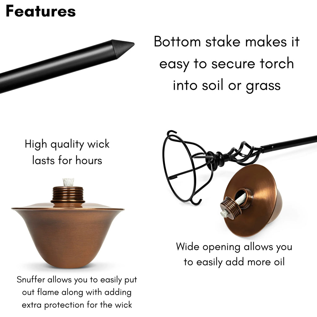 BirdRock Home 2-Pack Outdoor Wide Conical Torches - Tabletop Stand - Copper