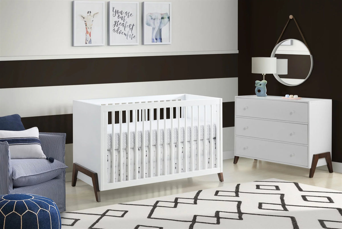 Oxford Baby Mari Modern 3-in-1 Convertible Island Crib, White & Walnut, Wooden Crib
