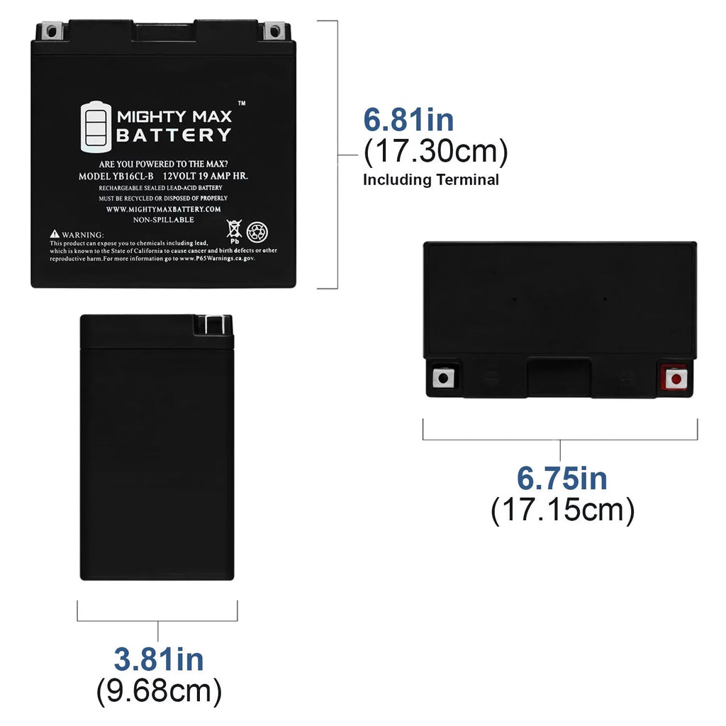 YB16CL-B 12V 19AH Battery for Yamaha ,  1800cc (2009 - 2012)