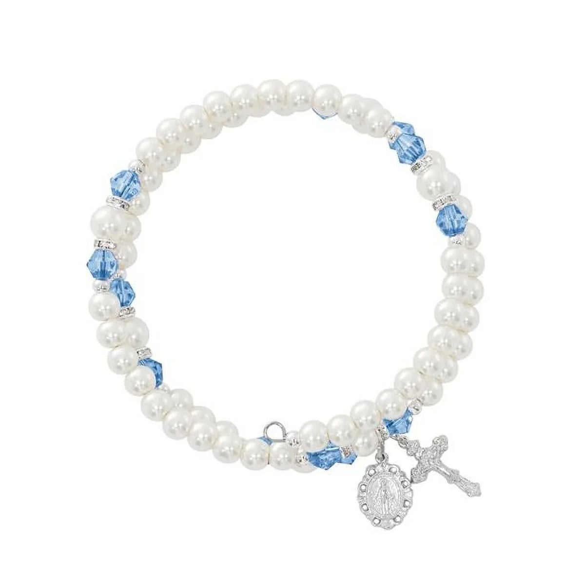 Mcvan BR7ZR December Zircon Crystal & Pearl Beads Stretch Bracelet