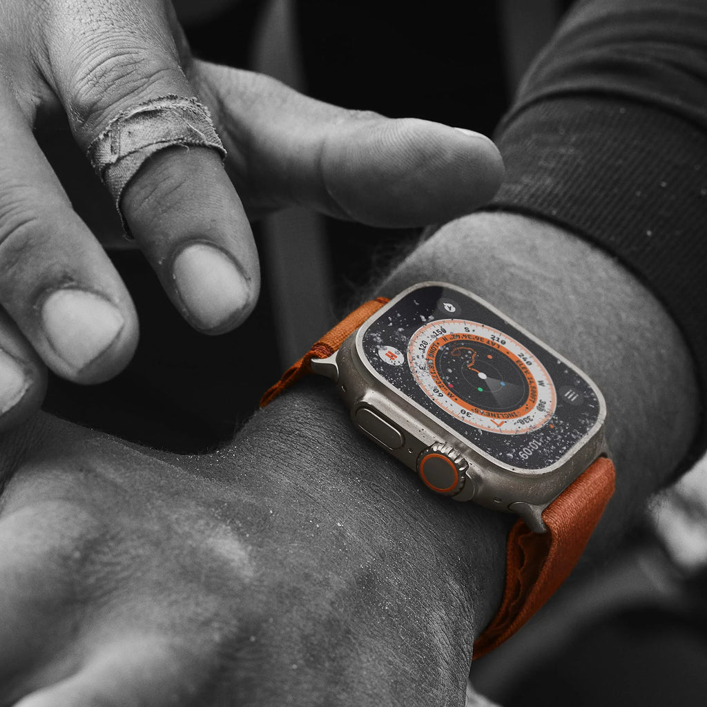 Apple Watch Ultra - 49 mm - titanium - smart watch with Alpine Loop - textile - orange - band size: M - 32  - Wi-Fi, , , Bluetooth - 4G - 2.16 oz