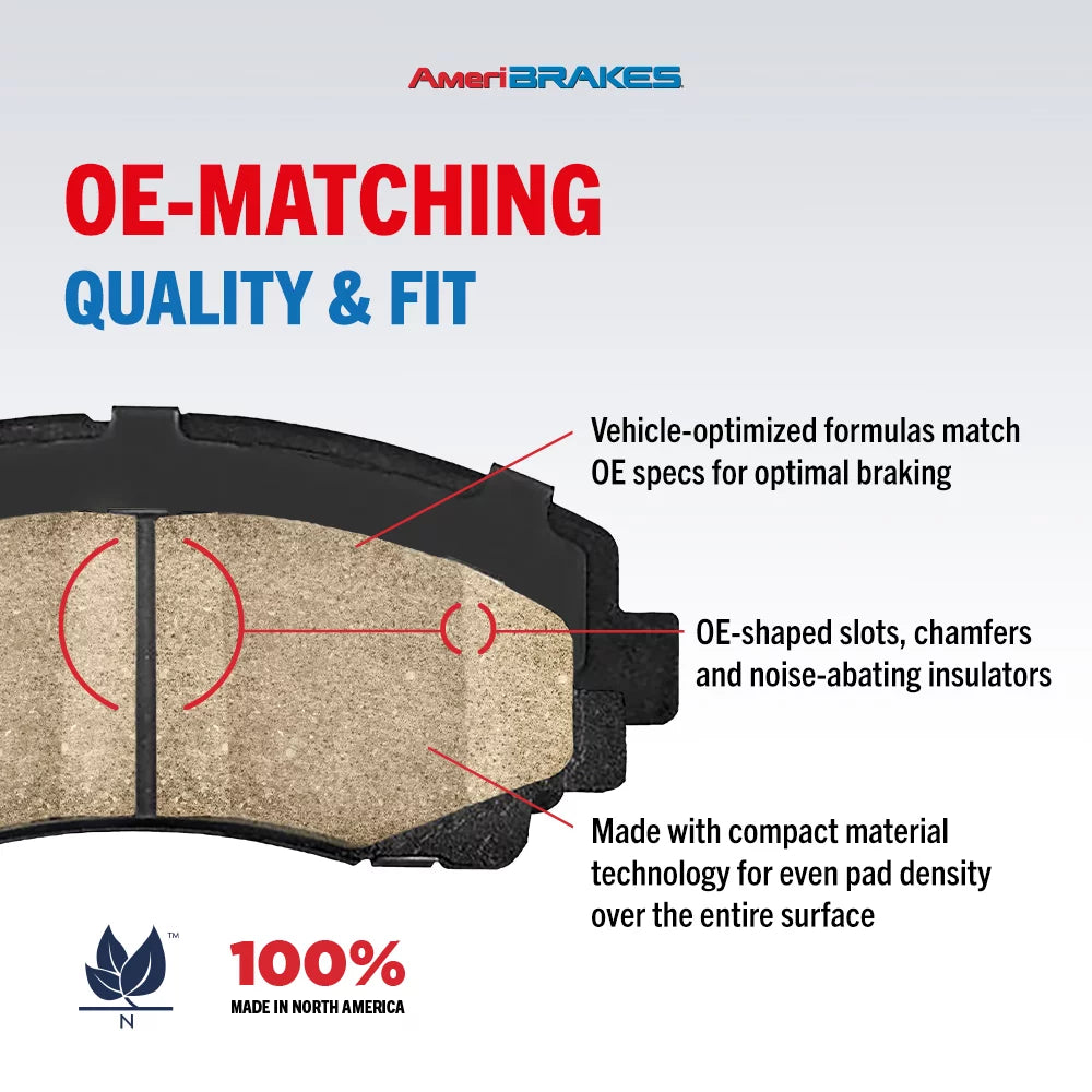 AmeriBRAKES Front Rear Ceramic Disc Brake Pads Kit For Dodge Grand Caravan Journey Chrysler Town & Country Ram C/V -100018
