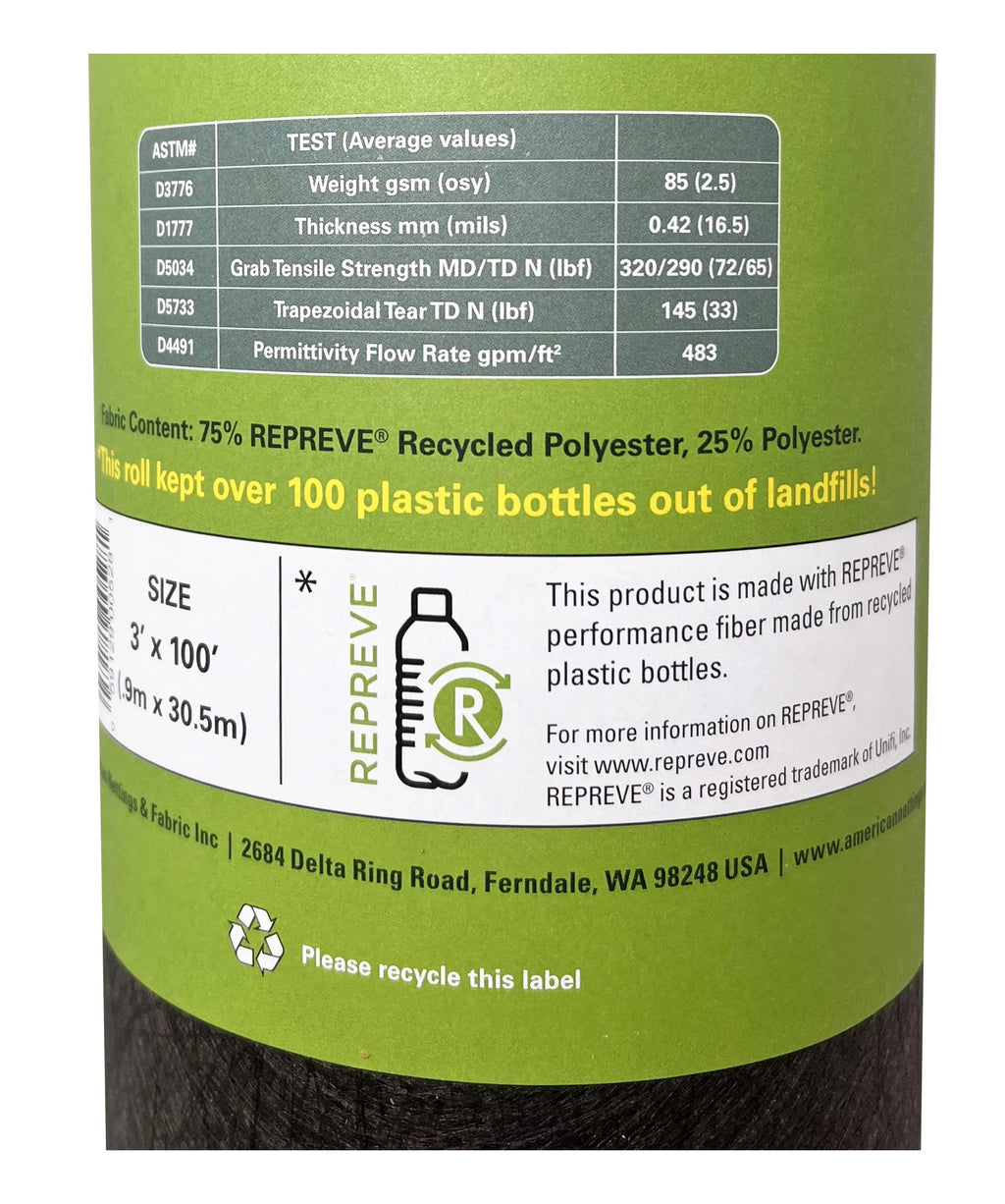American Nettings Premium Plus  Recycled Contractor Landscape Fabric (Lifetime) 3' x 100'