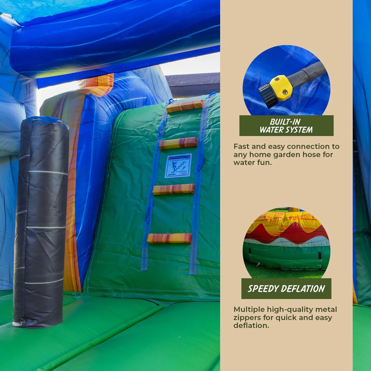 T-Rex Dinosaur Inflatable Water Slide Bounce House Combo with Splash Pool for Kids and Adults (with Air Blower), Commercial Grade