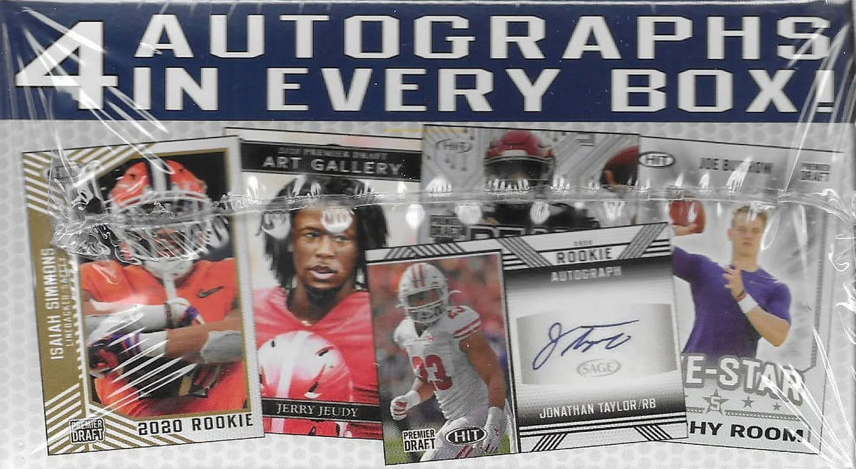 2020 Sage Hit Premier  Draft  Series Factory Sealed Blaster Box with 4 Guaranteed Autographed Cards per Box