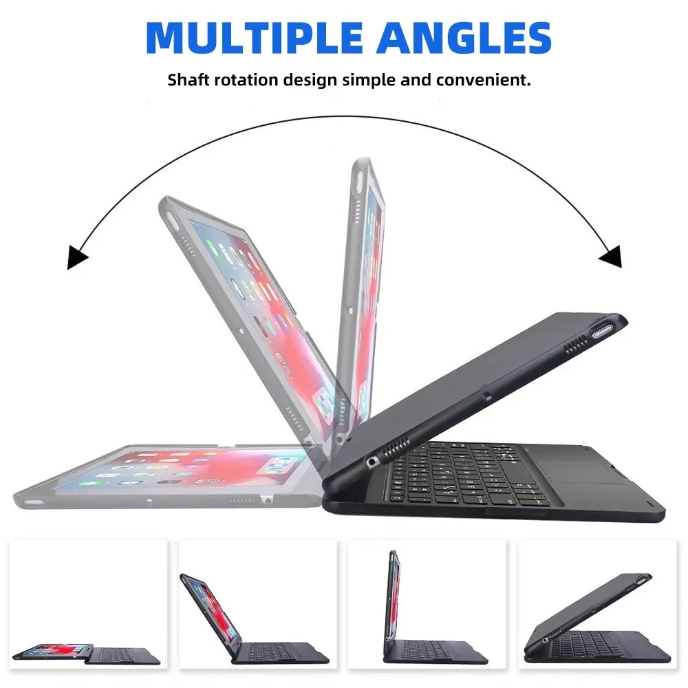 iPad Case with Keyboard, 360° Rotatable Backlit Keyboard with Pencil Holder for 10.2 inch iPad 9th Gen 2021/ 8th Gen 2020/ 7th Gen 2019 and iPad Air 3 / Pro 10.5" -Black