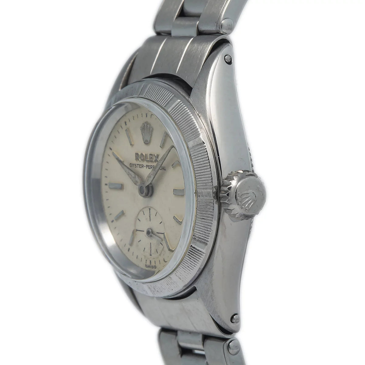 Rolex Oyster Perpetual  6505 vintage Rivet Stainless Silver Dial Ladies 24MM