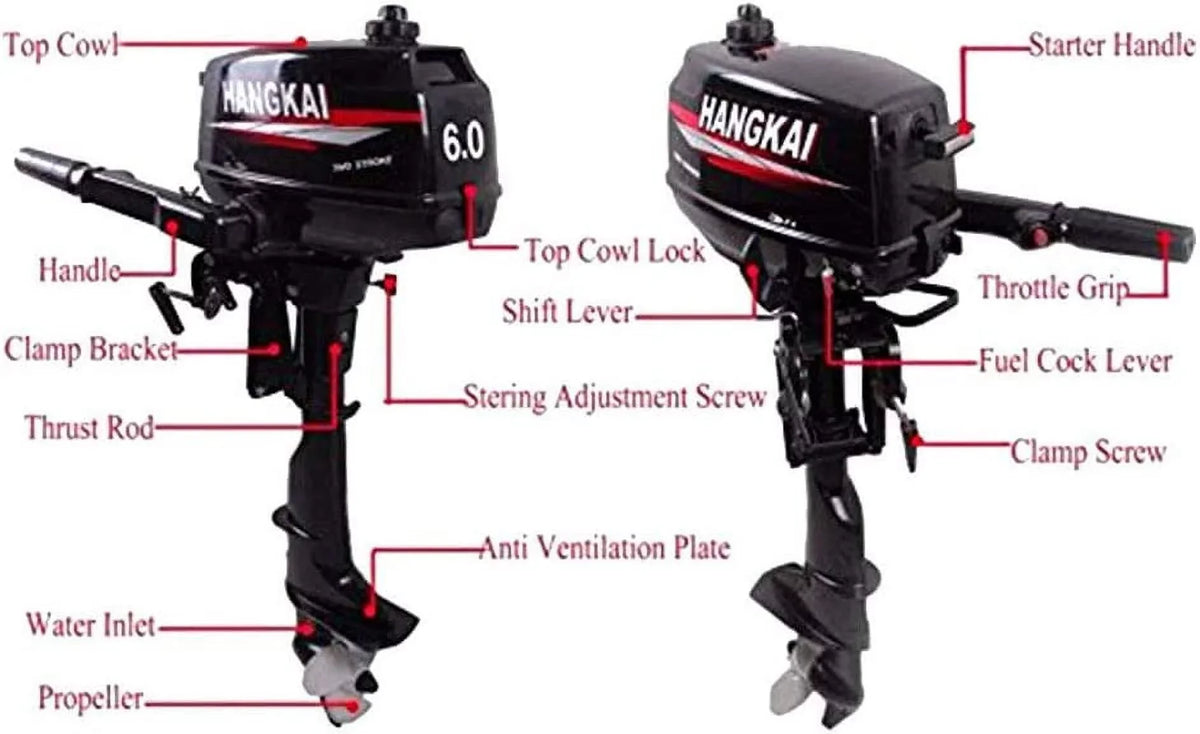 6HP 2-Stroke Outboard Moto Fishing Inflatable Boat Engine Water Cooling  System Durable Cast Aluminum Construction