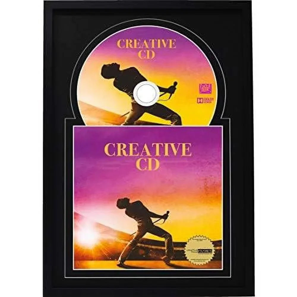 X 12" Jukebox Music Frame Double Black-Black Matting Displays Cover Art And 4 7/8-Inch Dia. Disc Self Standing With Wall Hanger
