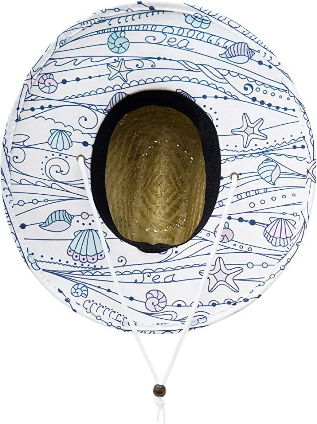 Shells Kids Fabric Pattern Print Straw Children's Sunhat, Boy & Girl, Ages 3+, Lifeguard Hat, Beach, Swim, Cruise, Paddle Board, Boat, Fishing, Fits All, Malabar Hat