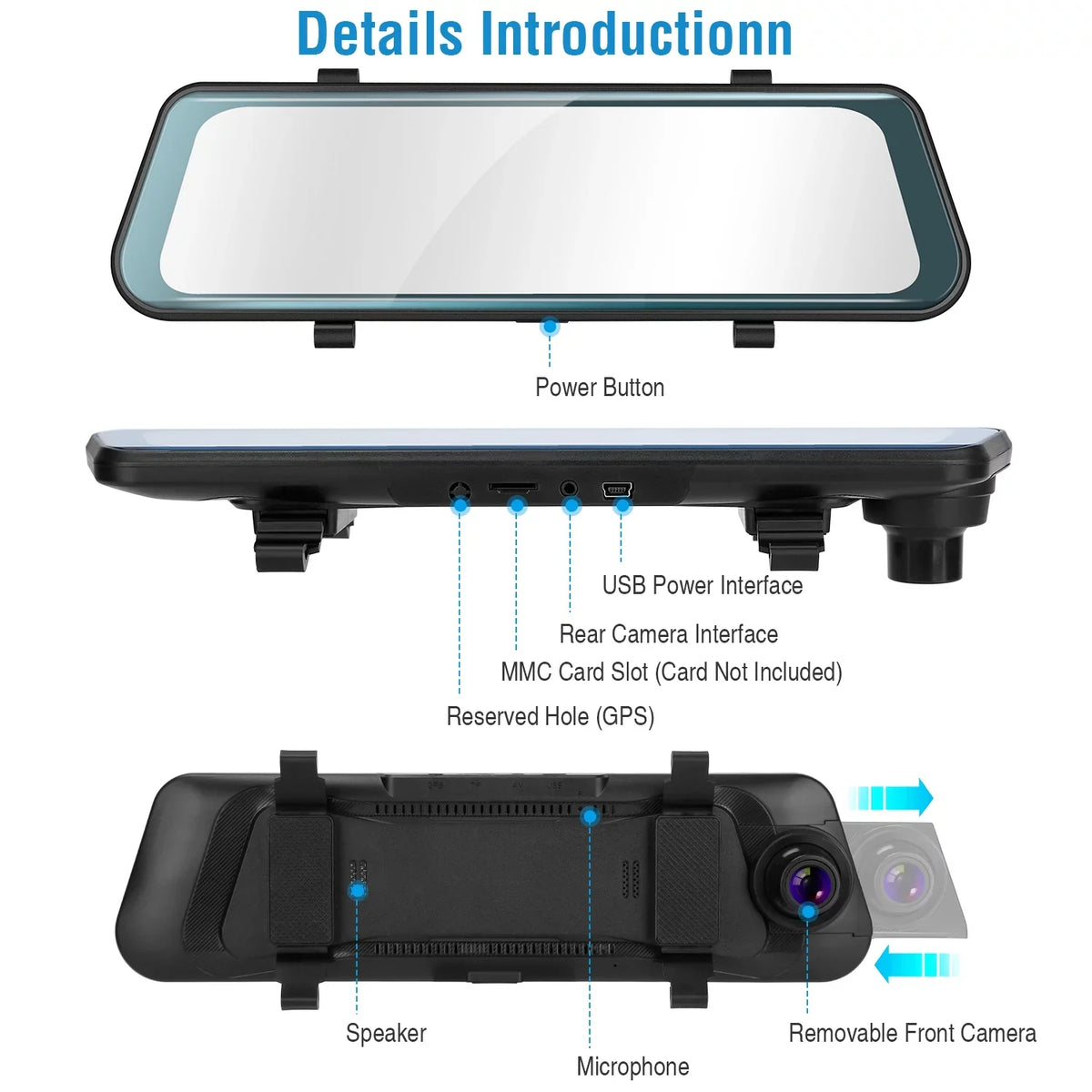 iNova  1080P Car  Dash Camera 9.66In Vehicle Driving Recorder with G Sensor Parking Monitoring Seamless Recording