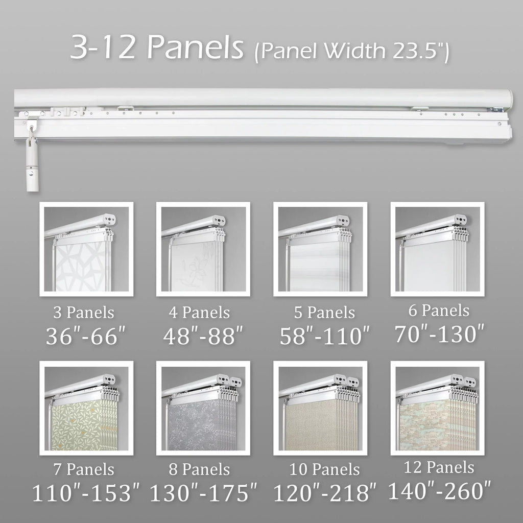InStyleDesign  4-Panel Single Rail Panel Track Extendable 48"-88"W x 94"H, Panel width 23.5", Pier White, Charc - 88"W x 94"H White Track