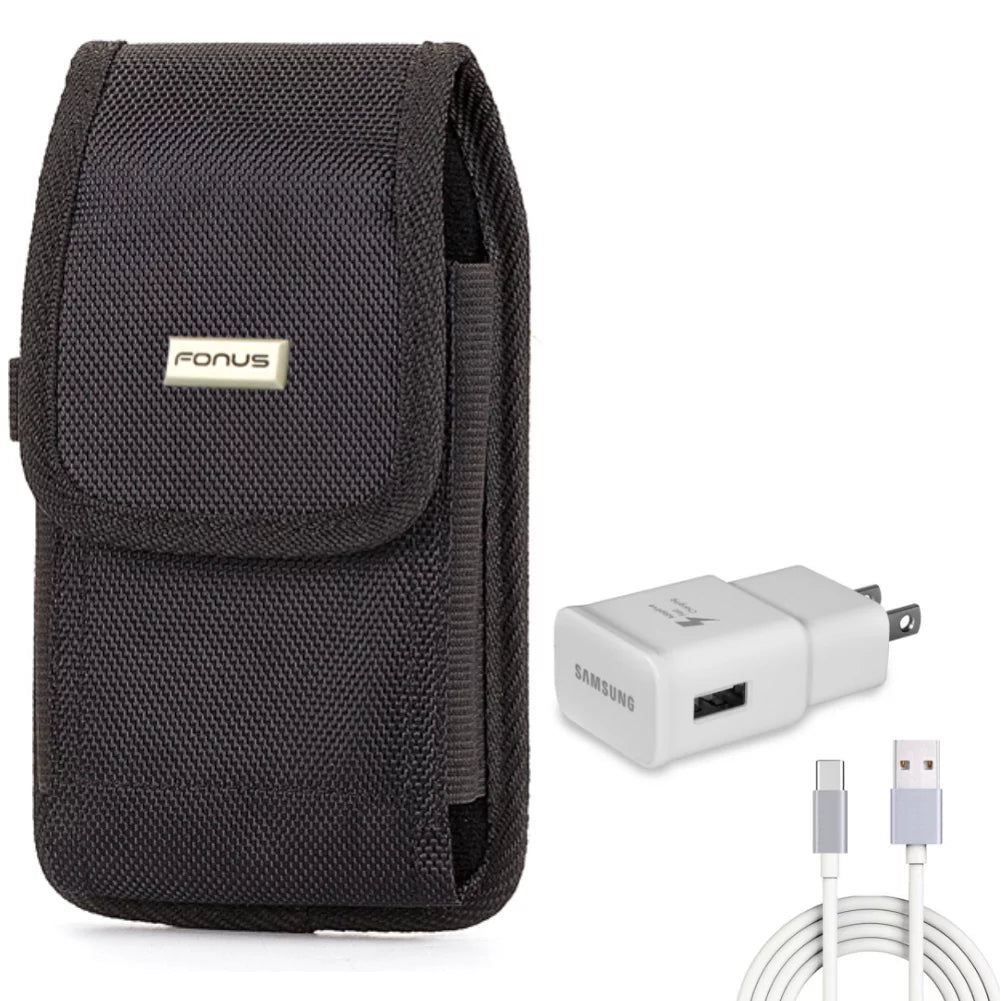 6ft  Cable Type-C Fast Home Charger w Holster Rugged Case Belt Clip for Xiaomi Redmi Note 7 10 Pro, Mi 9T -  Blade Z Max X1 5G 10, Axon 10 Pro, 11 Prime 2S