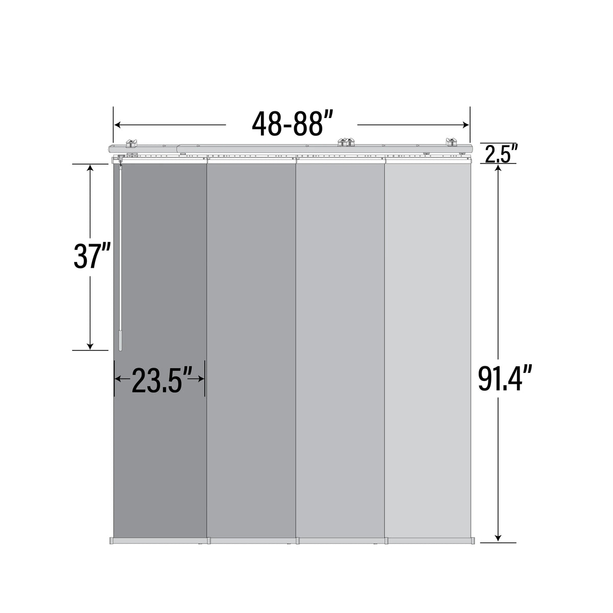 InStyleDesign  4-Panel Single Rail Panel Track Extendable 48"-88"W x 94"H, Panel width 23.5", Pier White, Charc - 88"W x 94"H White Track
