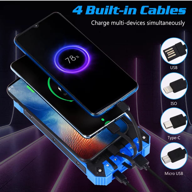 Solar Power Bank 20000mAh Built-in 4 Cables Qi Wireless Charger For Ulefone Armor Mini 2 with  Flashlight Solar Portable External Battery IPX4 Waterproof 15W 5V/3A  C Port 6 Outputs 3 Inputs