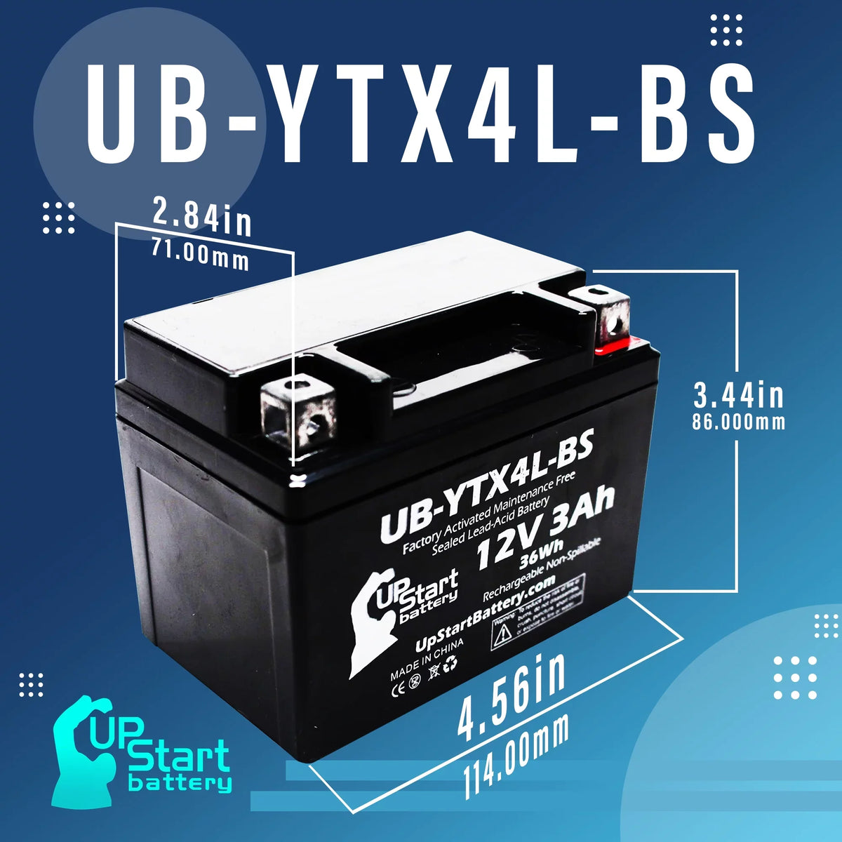 3-Pack UpStart Battery Replacement for 2002 Bombardier (Can-Am) DS90, DS90F, Quest 90CC Factory Activated, Maintenance Free,  Battery - 12V, 3Ah, -YTX4L-