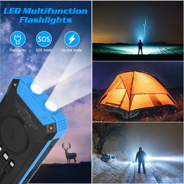 Solar Power Bank 20000mAh Built-in 4 Cables Qi Wireless Charger For Ulefone Armor Mini 2 with  Flashlight Solar Portable External Battery IPX4 Waterproof 15W 5V/3A  C Port 6 Outputs 3 Inputs