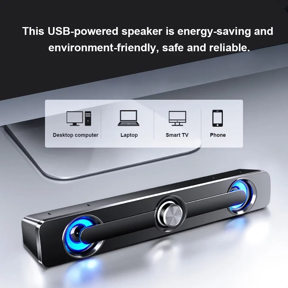 Andoer V 111 Computer Speaker  Wired Powerful Bar Stereo Subwoofer Bass Speaker Blue  Light, All match Decoration