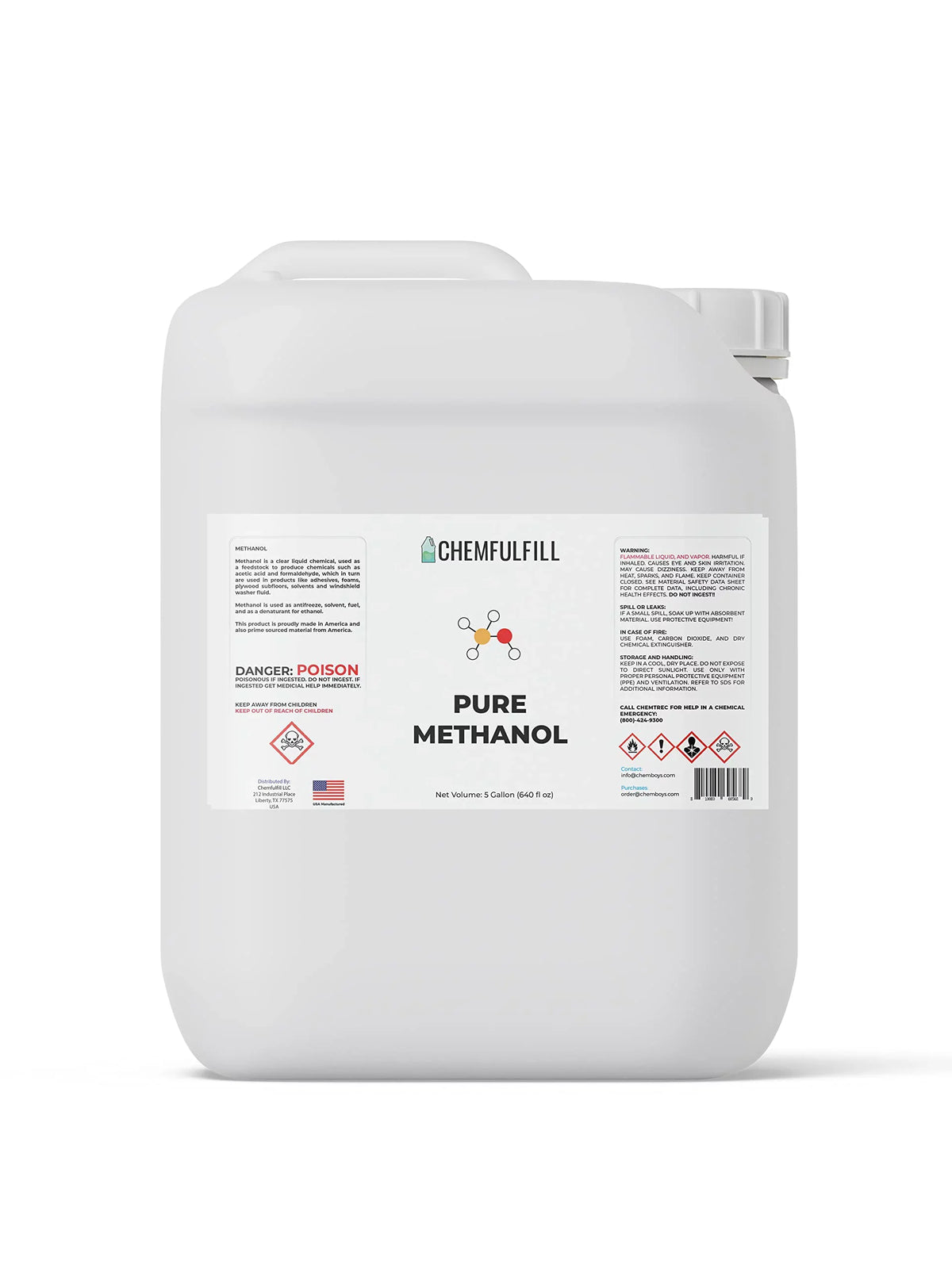 Chemfulfill Methanol - High Purity Methyl Alcohol (MeOH; Methanol) (5-Gallon (640 fl oz))