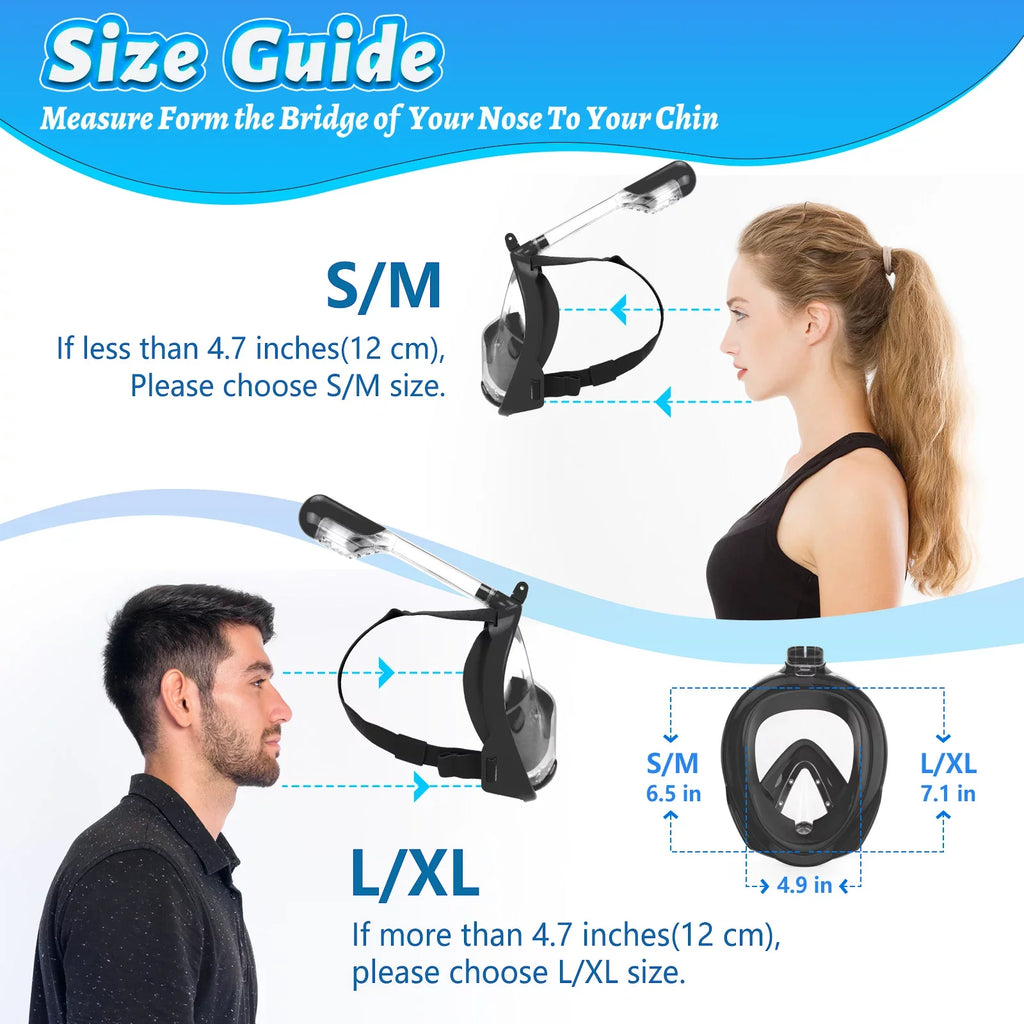 Full Face Snorkel Mask, Snorkeling Mask with Detachable Camera Mount, Panoramic View Upgraded Dive Mask with Safety Breathing System, Dry Top Set L/