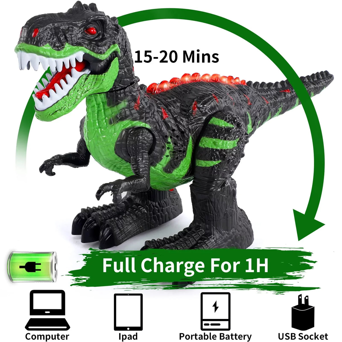 Remote Control Dinosaur Toys for Boys Girls 2.4G  Robot T-rex with Light Sound, Black
