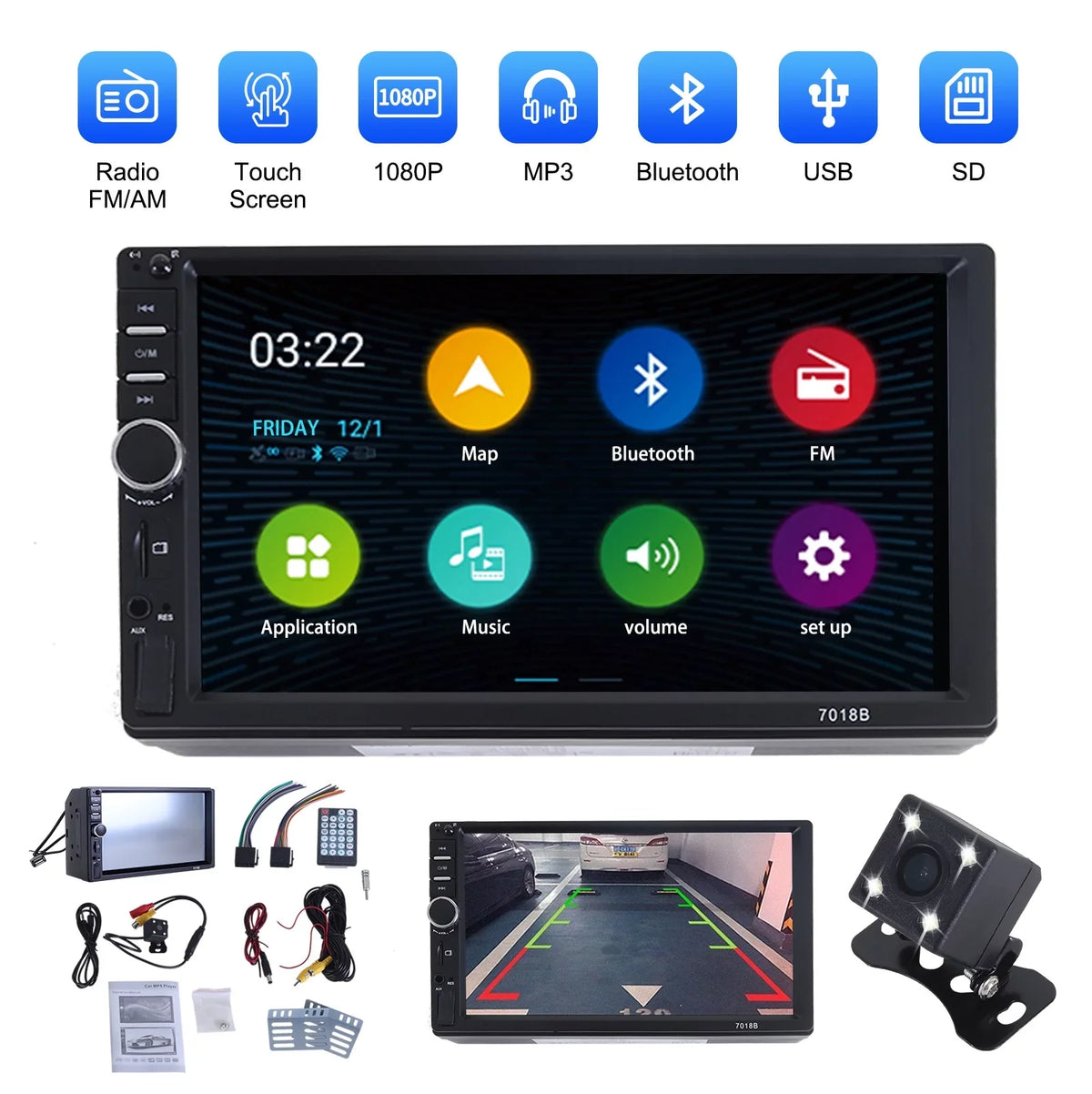 7" Car Stereo Double Din Bluetooth Car Radio Touch Screen Car Radio Audio Receiver  Radio with Backup Camera - Support Mirror Link///, Hands Free Calling