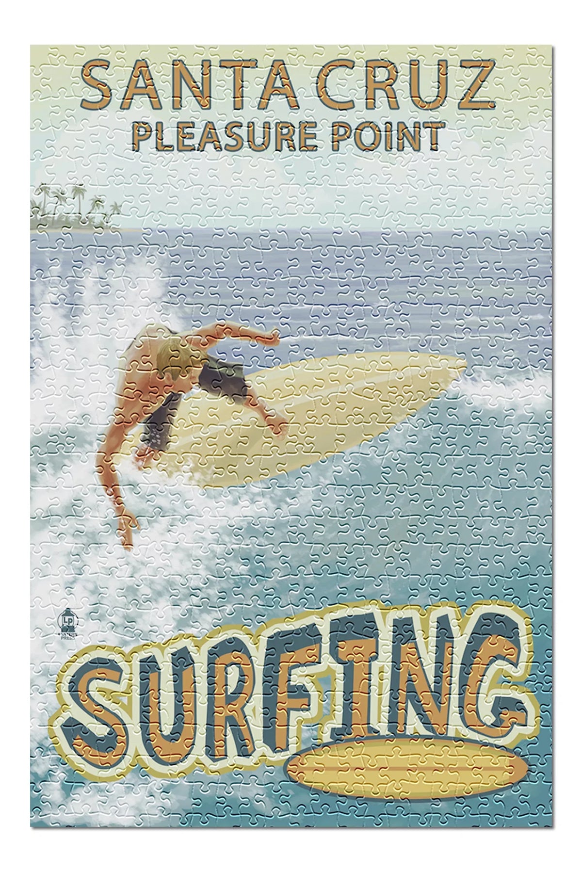 Santa Cruz, California, Pleasure Point Surfer Scene (19x27 inches, Premium 500 Piece Jigsaw Puzzle for Adults and Family, Made in )