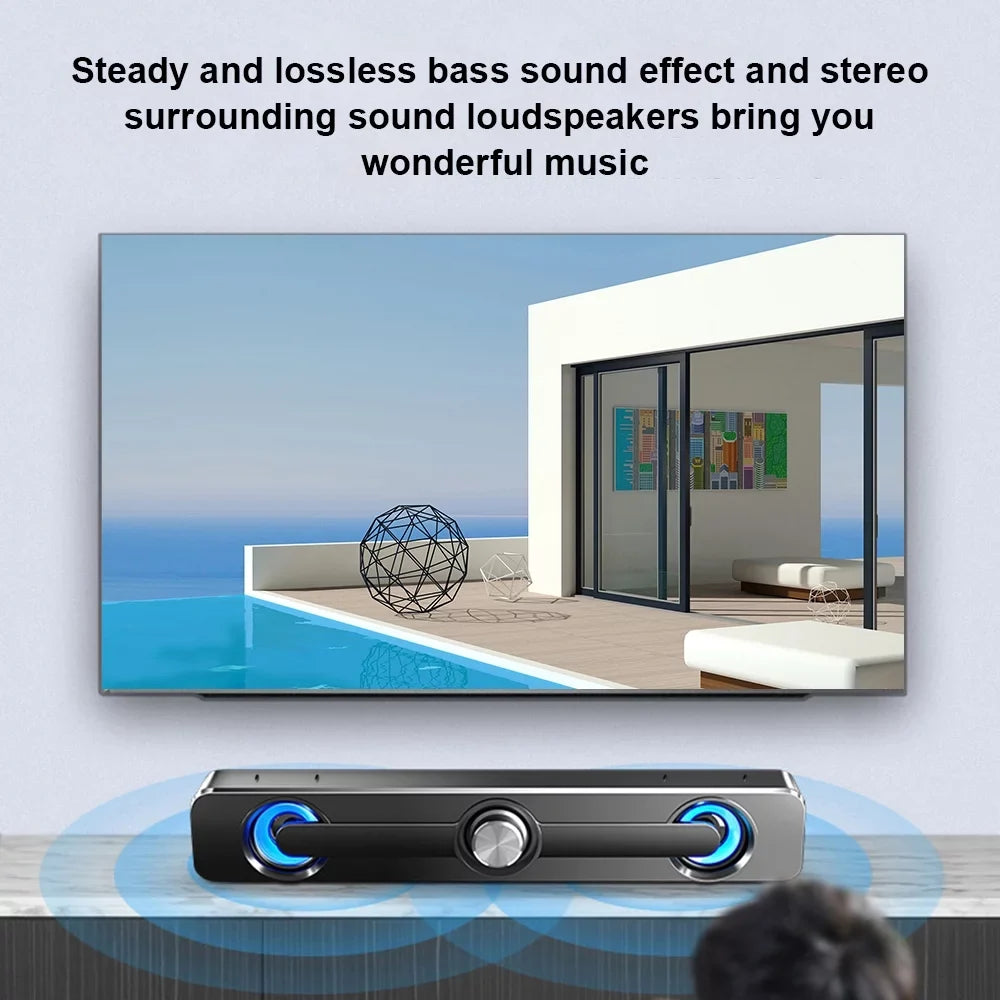 Andoer V 111 Computer Speaker  Wired Powerful Bar Stereo Subwoofer Bass Speaker Blue  Light, All match Decoration