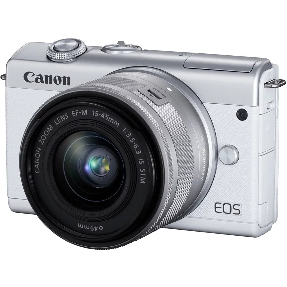 Canon  M200 Mirrorless Camera with 15-45mm Lens (White) (3700C009) + 64GB Memory Card + Filter Kit + 2 x LPE12 Battery + External Charger + Card Reader +  Light + Corel Photo Software + More