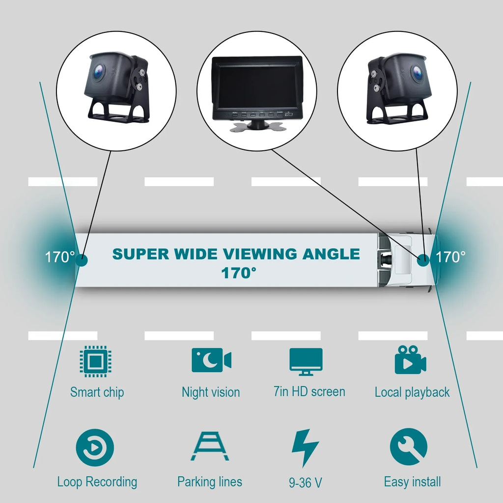 7" Monitor  Driving Video Recorder with  for  Truck Bus+2 Backup Camera