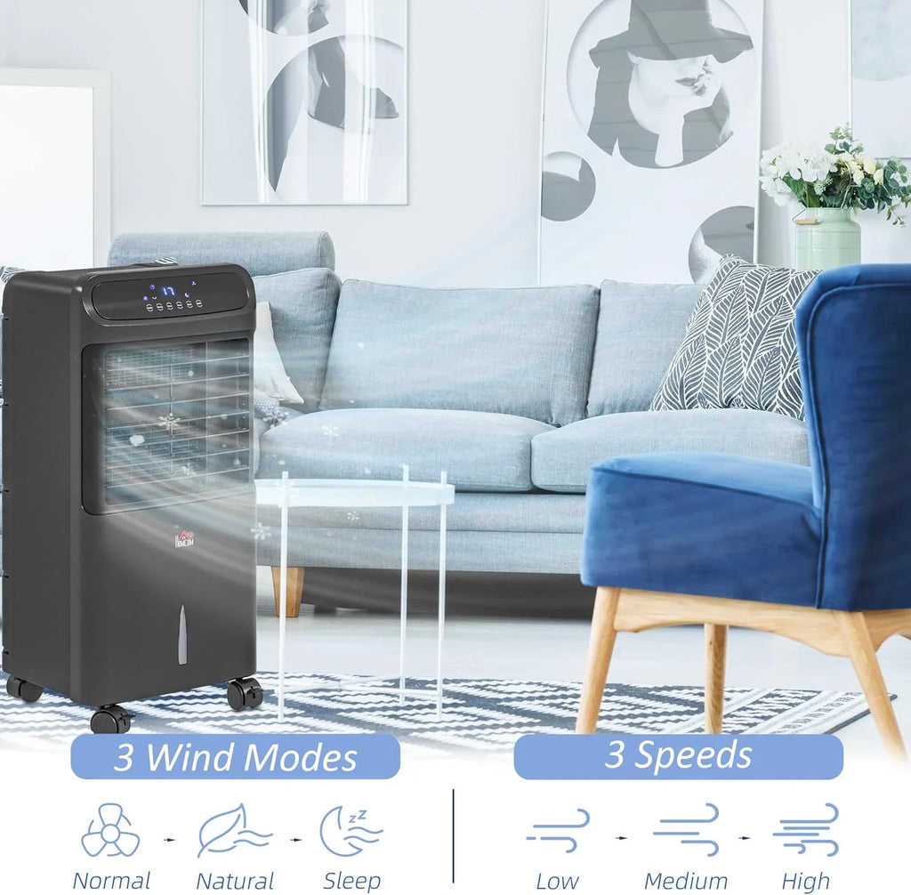 32" Mobile Evaporative Air Cooler, 3-In-1 Ice Cooling Fan Water Conditioner Humidifier Unit with Remote, Timer, Oscillating,  Display, 3.2gal Water Tank for Home Office, Bedroom, Black