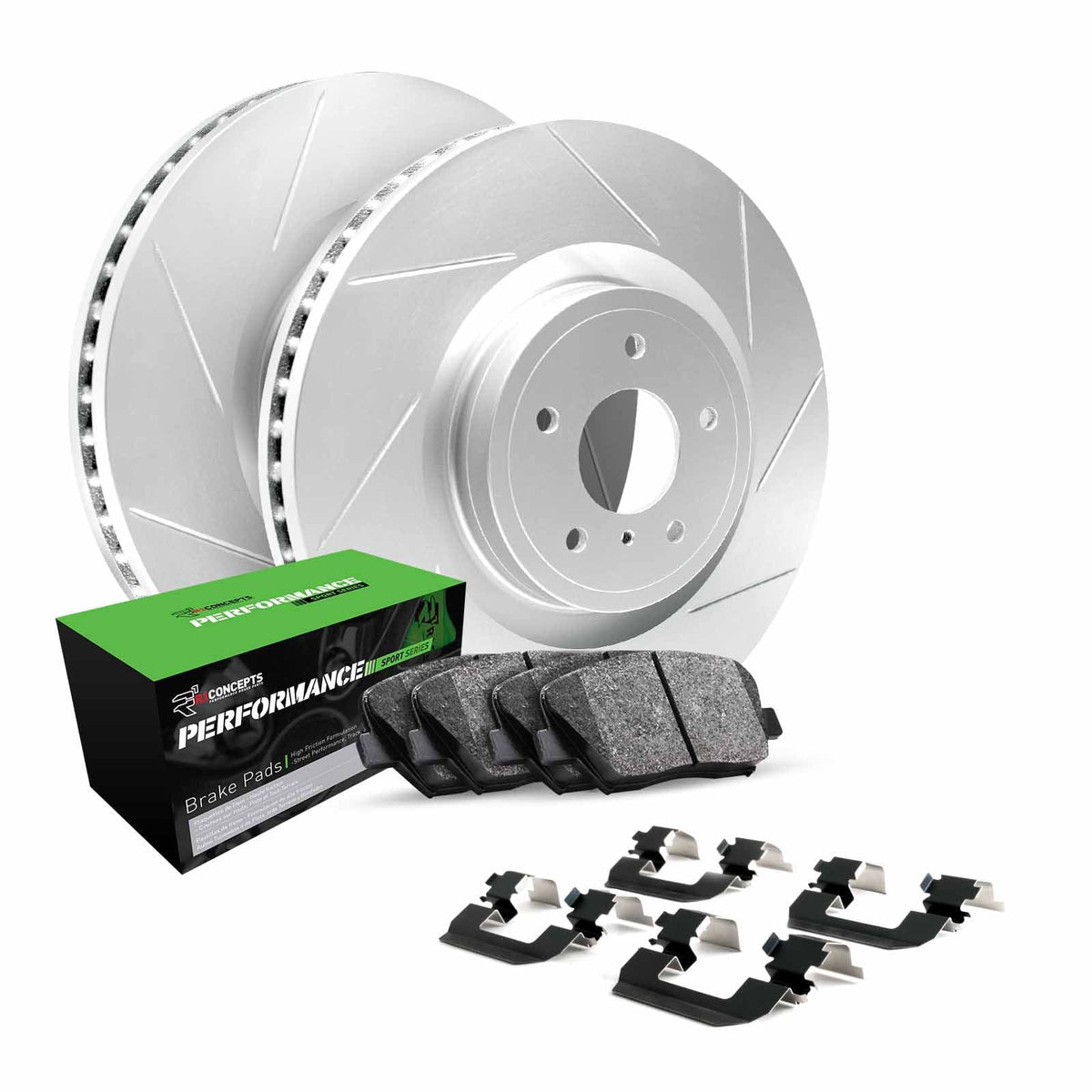 R1 Concepts Front Brakes and Rotors Kit |Front Brake Pads| Brake Rotors and Pads| Performance Sport Brake Pads and Rotors| Hardware Kit|fits 2007-2015  G35, G37, Q60