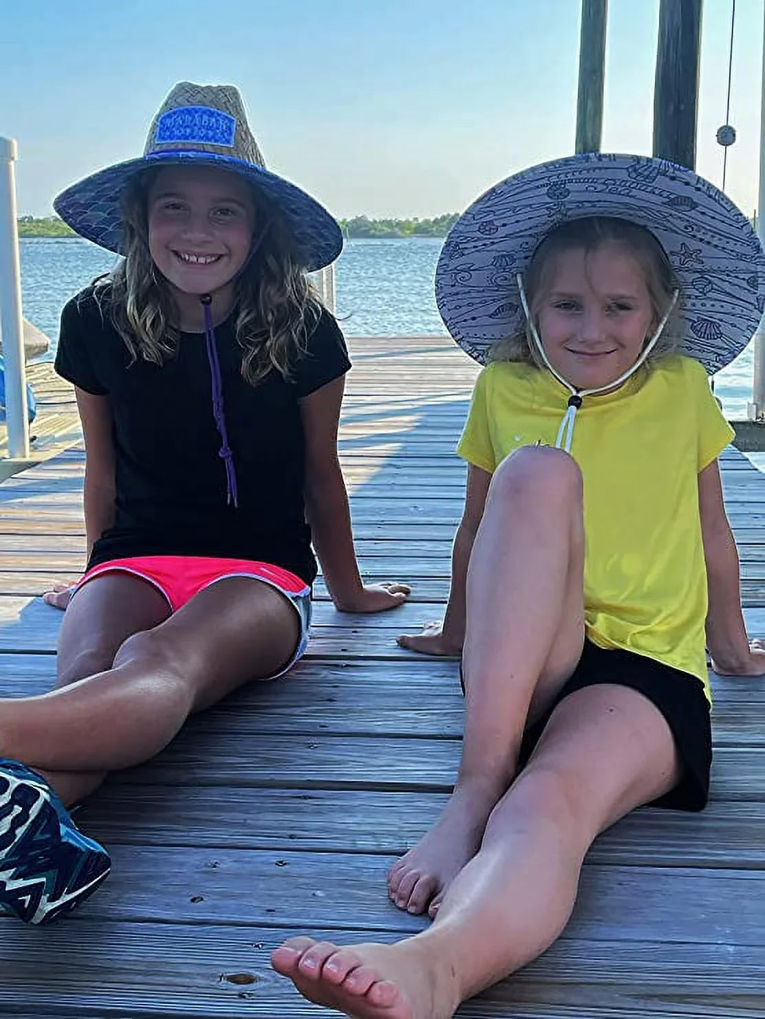 Shells Kids Fabric Pattern Print Straw Children's Sunhat, Boy & Girl, Ages 3+, Lifeguard Hat, Beach, Swim, Cruise, Paddle Board, Boat, Fishing, Fits All, Malabar Hat