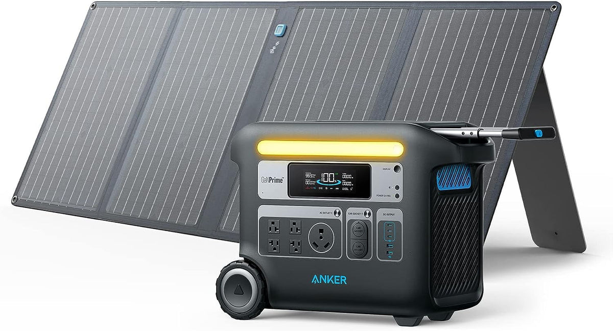 Anker  F2000 Portable Power Station, PowerHouse 767, 2048Wh GaNPrime Solar Generator with 100W Solar Panel, LiFePO4 Batteries, 4  Outlets Up to 2400W for Home, Power Outage, Outdoor Camping