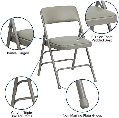 4 Pack  Series Curved Triple Braced & Double Hinged Gray Vinyl Metal Folding Chair