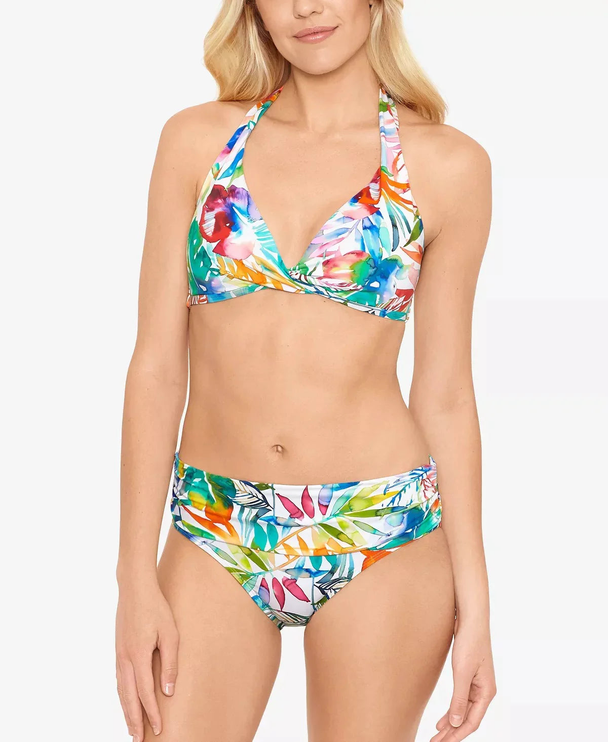 Tropical Caribbean Wide Banded Shirred Hipster Bottoms Multicolored 8