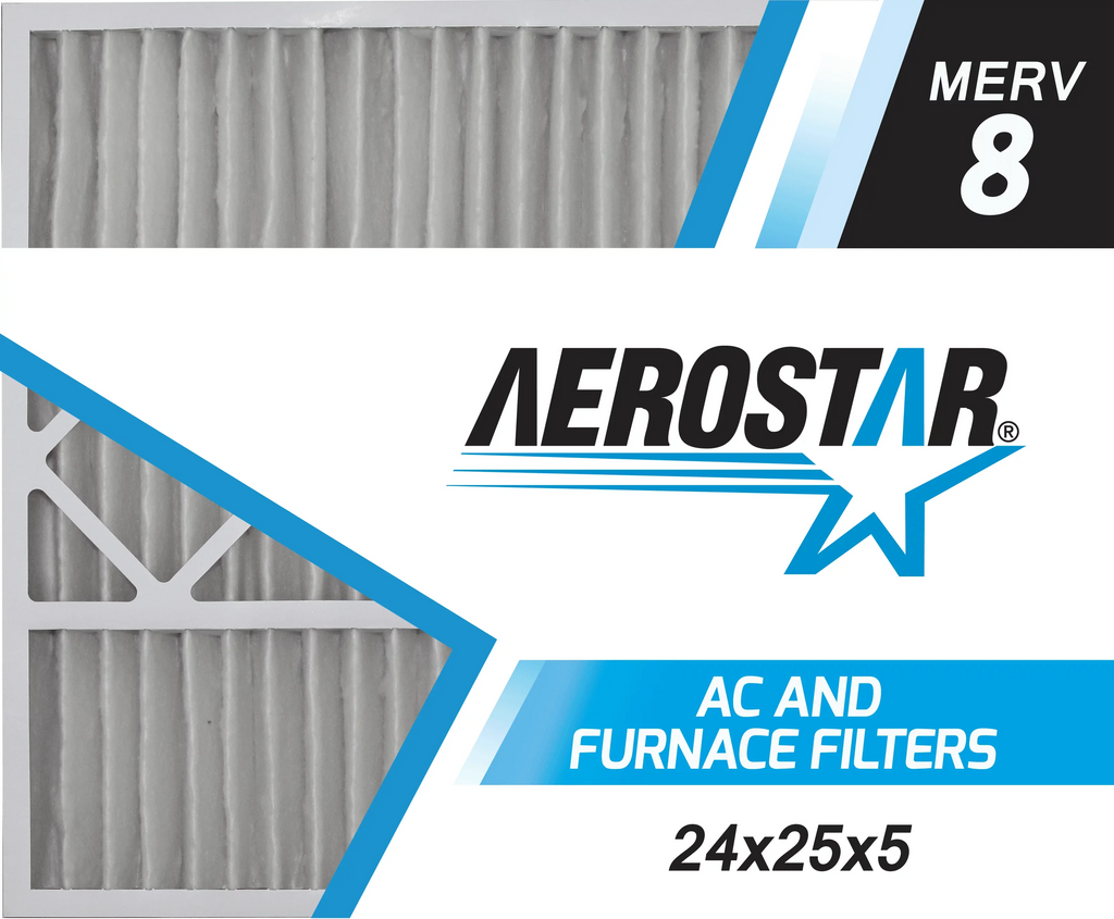 Aerostar 24x25x5   8, Carrier Replacement Pleated Air Filter, 24x25x5, Box of 2
