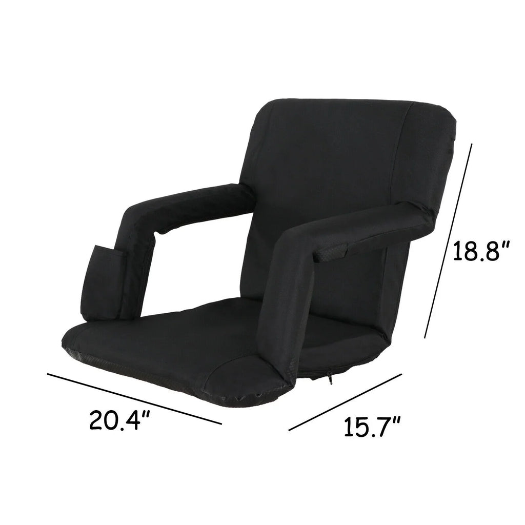 Stadium Seat Chair Reclining Bleachers W/Padded Cushion - 6 Reclining Positions, Black